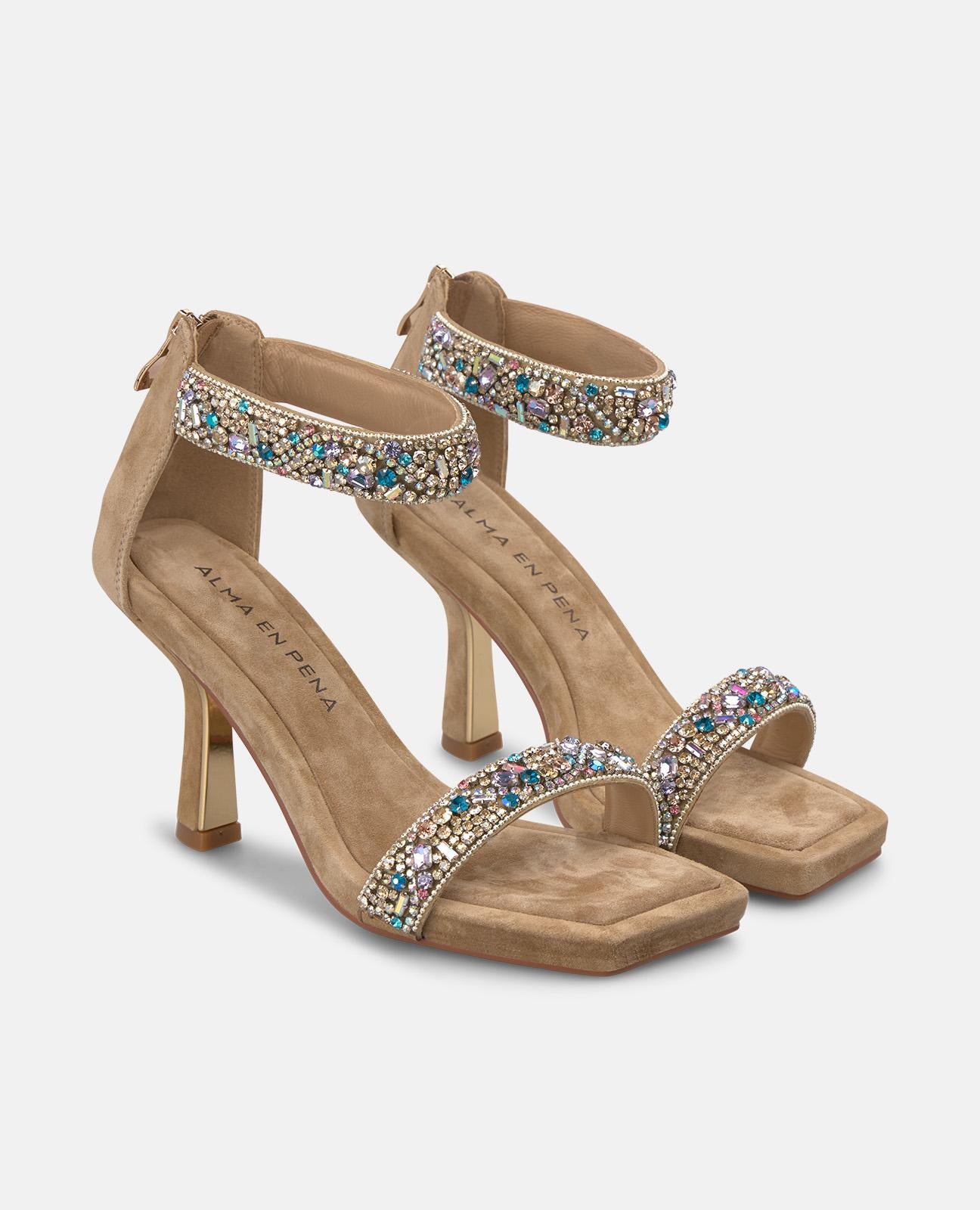 DOUBLE STRAP SANDAL WITH JEWEL EFFECT