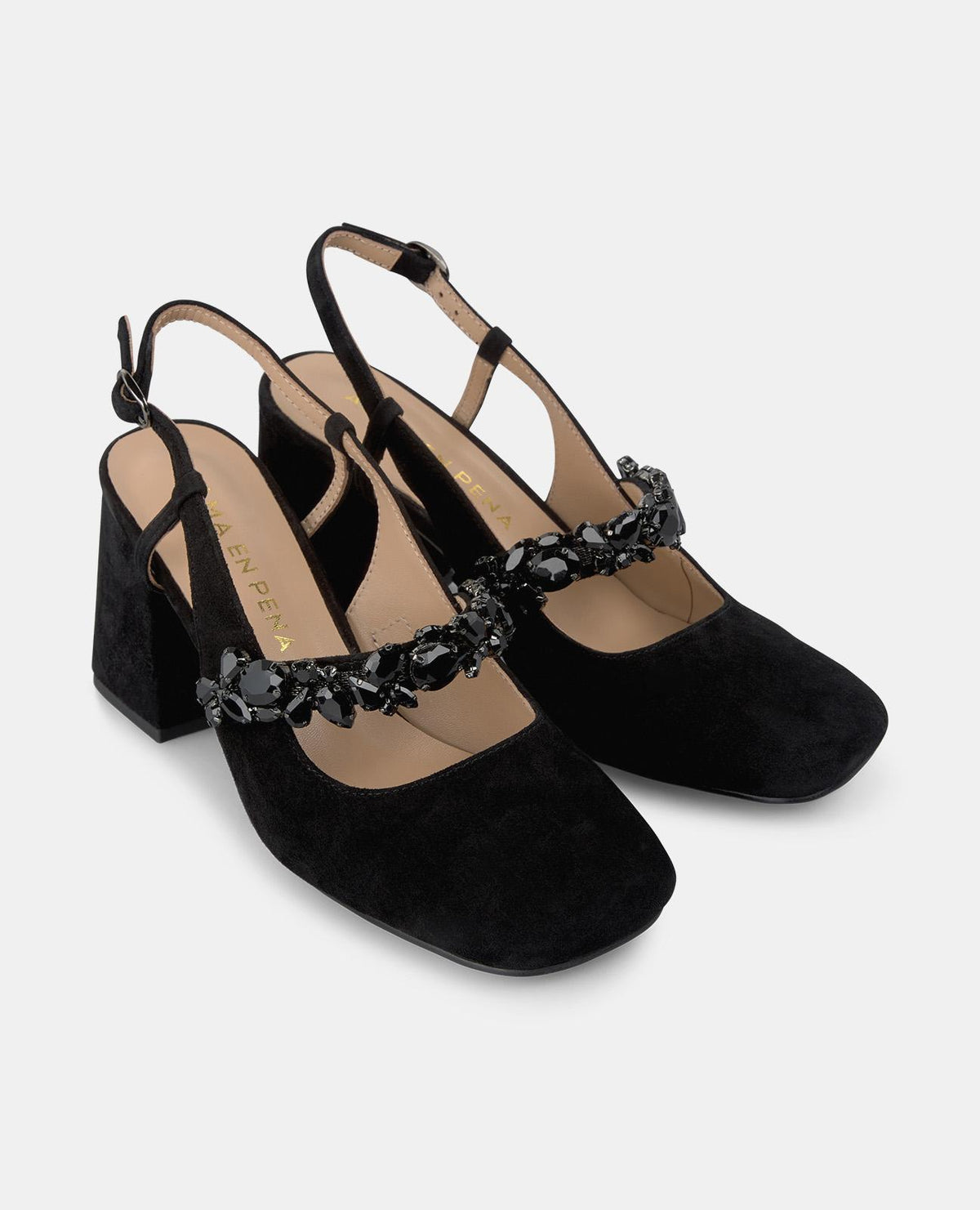 ZAPATO TACÓN TIRA DETALLE PEDRERÍA