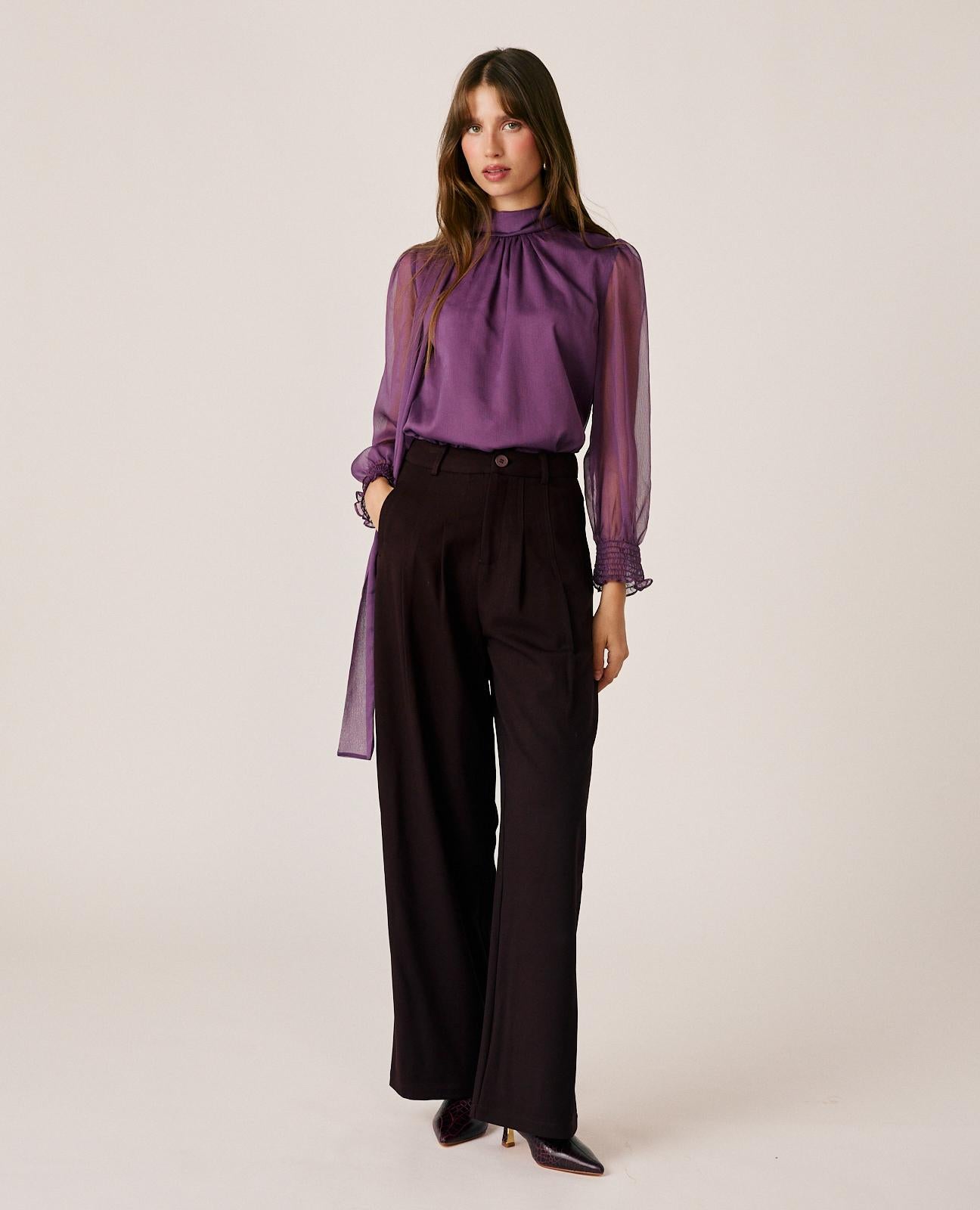 BLUSA GASA CON LAZADA EN CUELLO