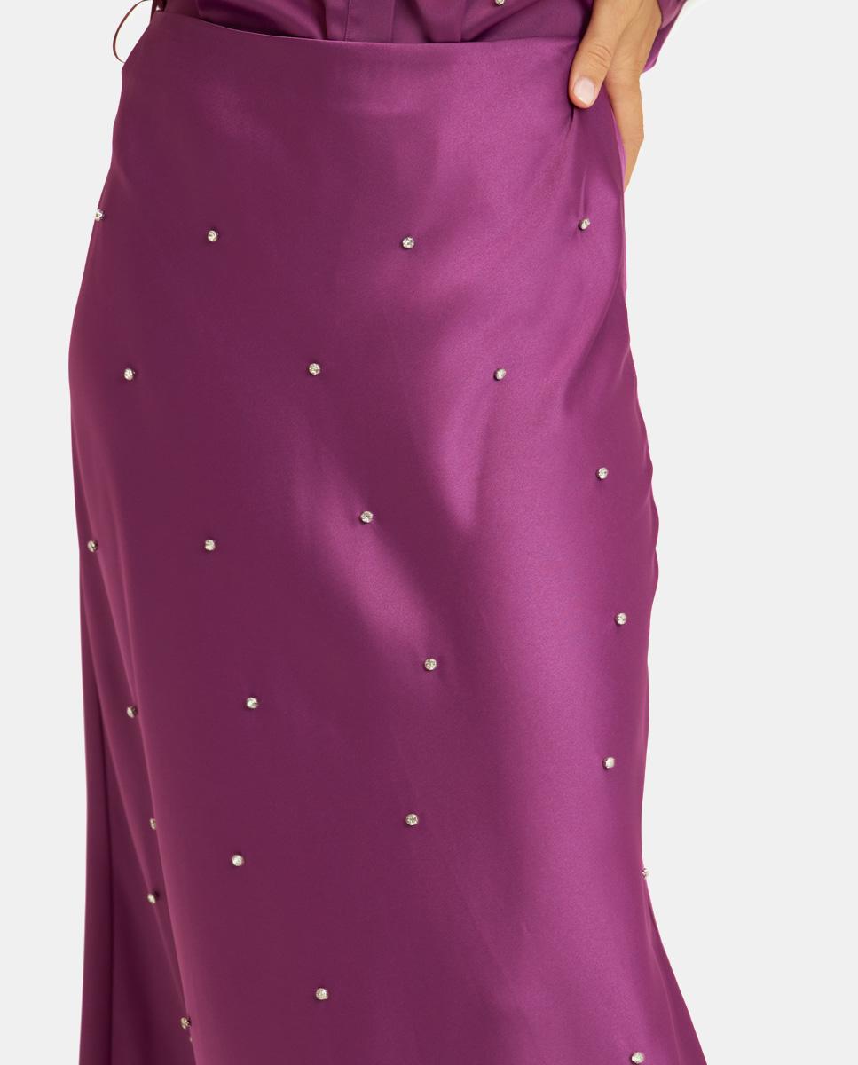 LONG SATIN SKIRT WITH RHINESTONES