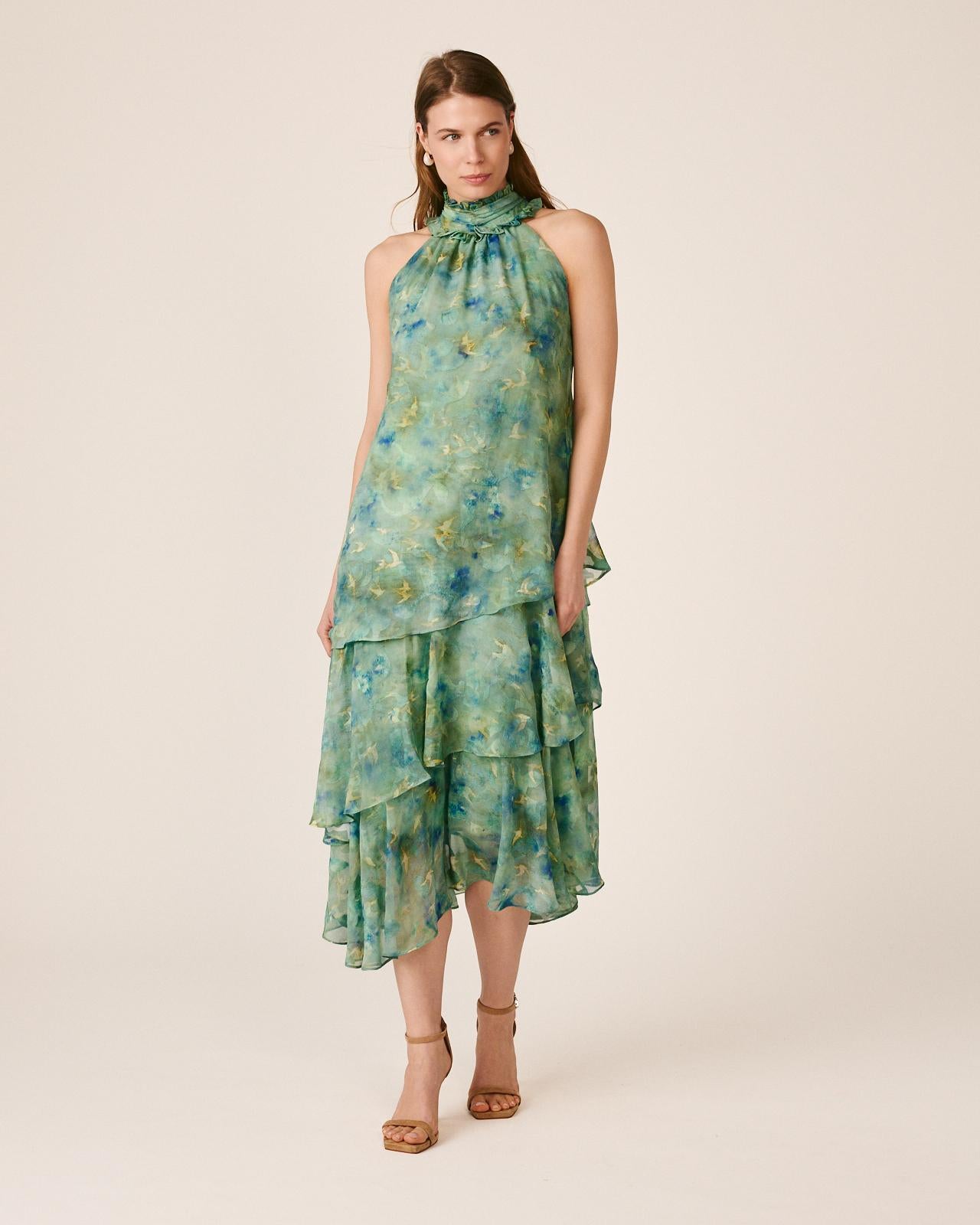 VESTIDO DE GASA COM BABADOS