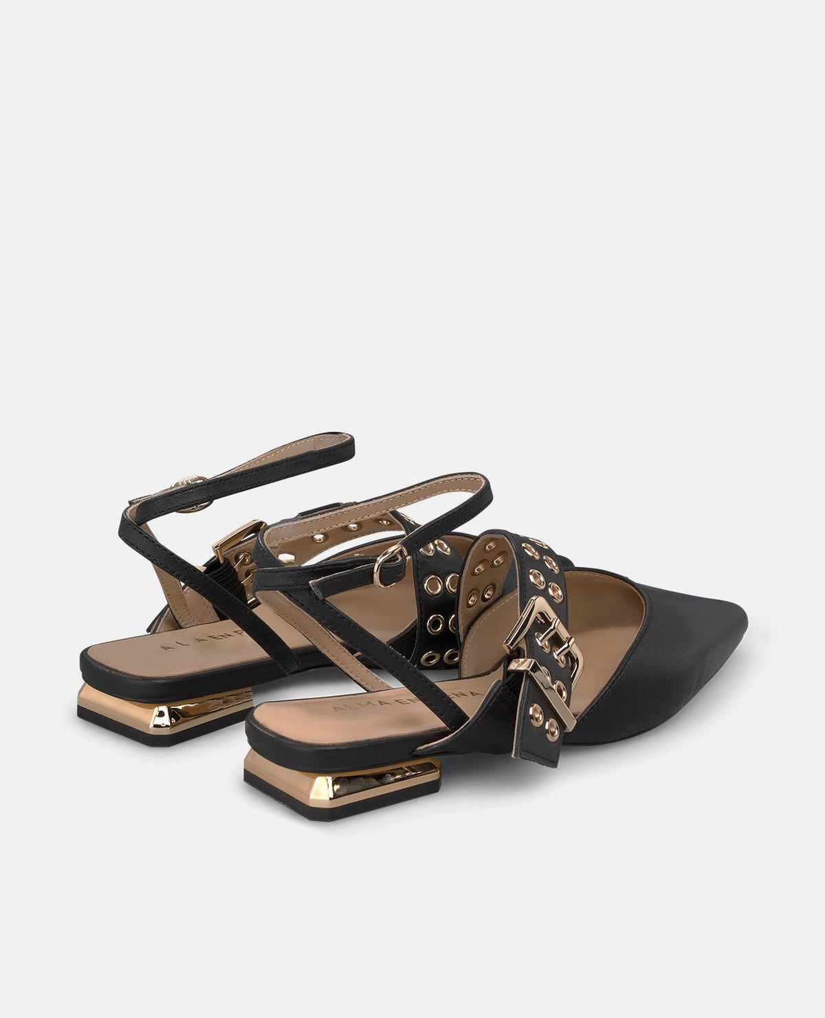 Nappa Leather Flat Shoes with Ankle Strap