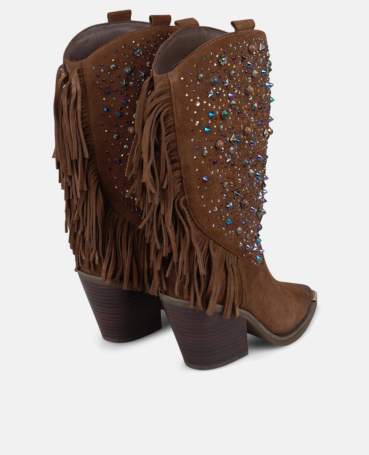 Suede Cowboy Boots with Rhinestones and Fringe