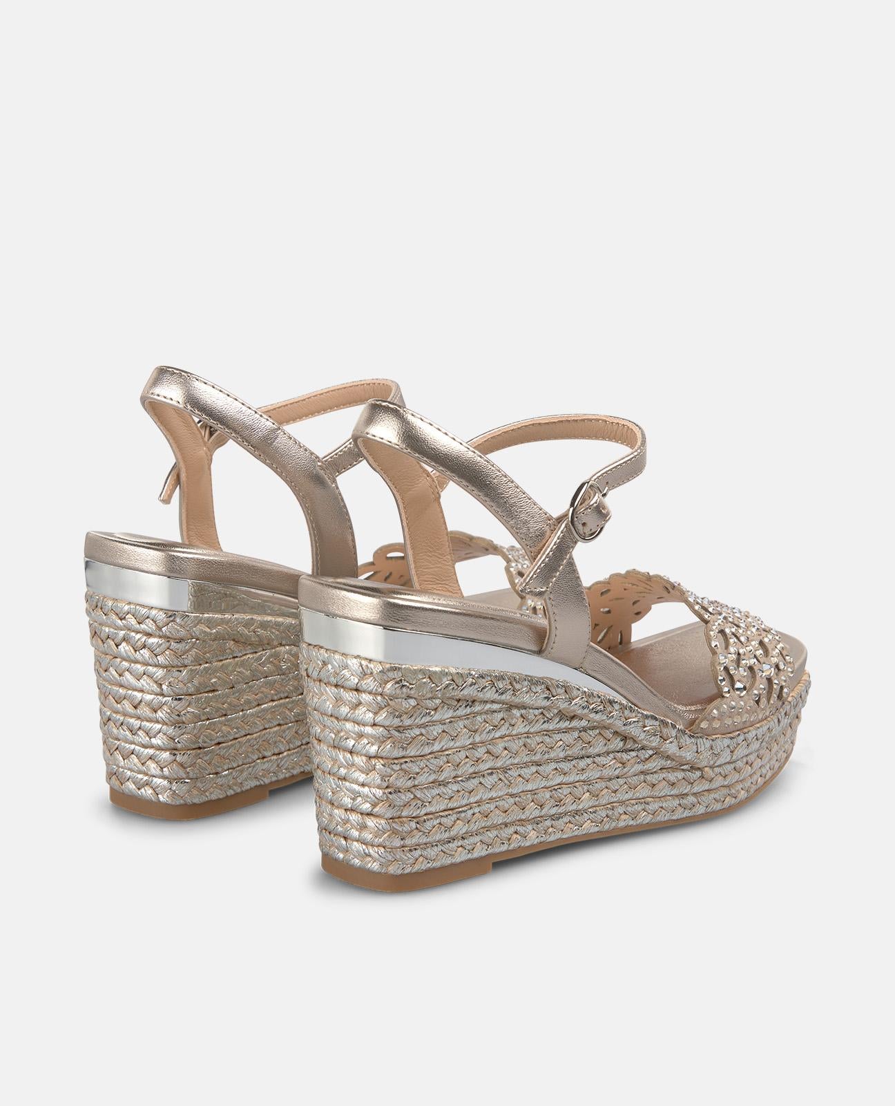 ESPARTO WEDGE SANDAL WITH EMBROIDERED WIDE STRAP