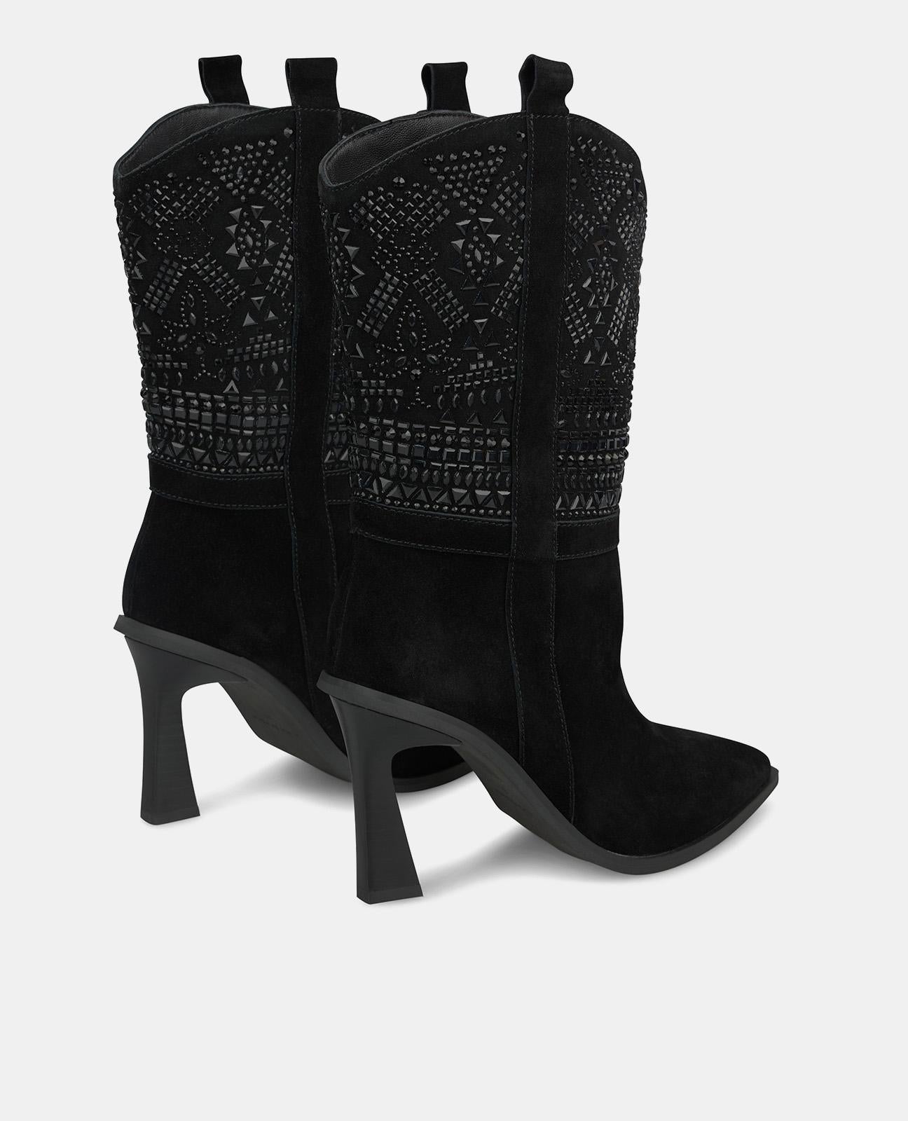 BOTTINES À TALON AVEC DÉTAILS EN STRASS