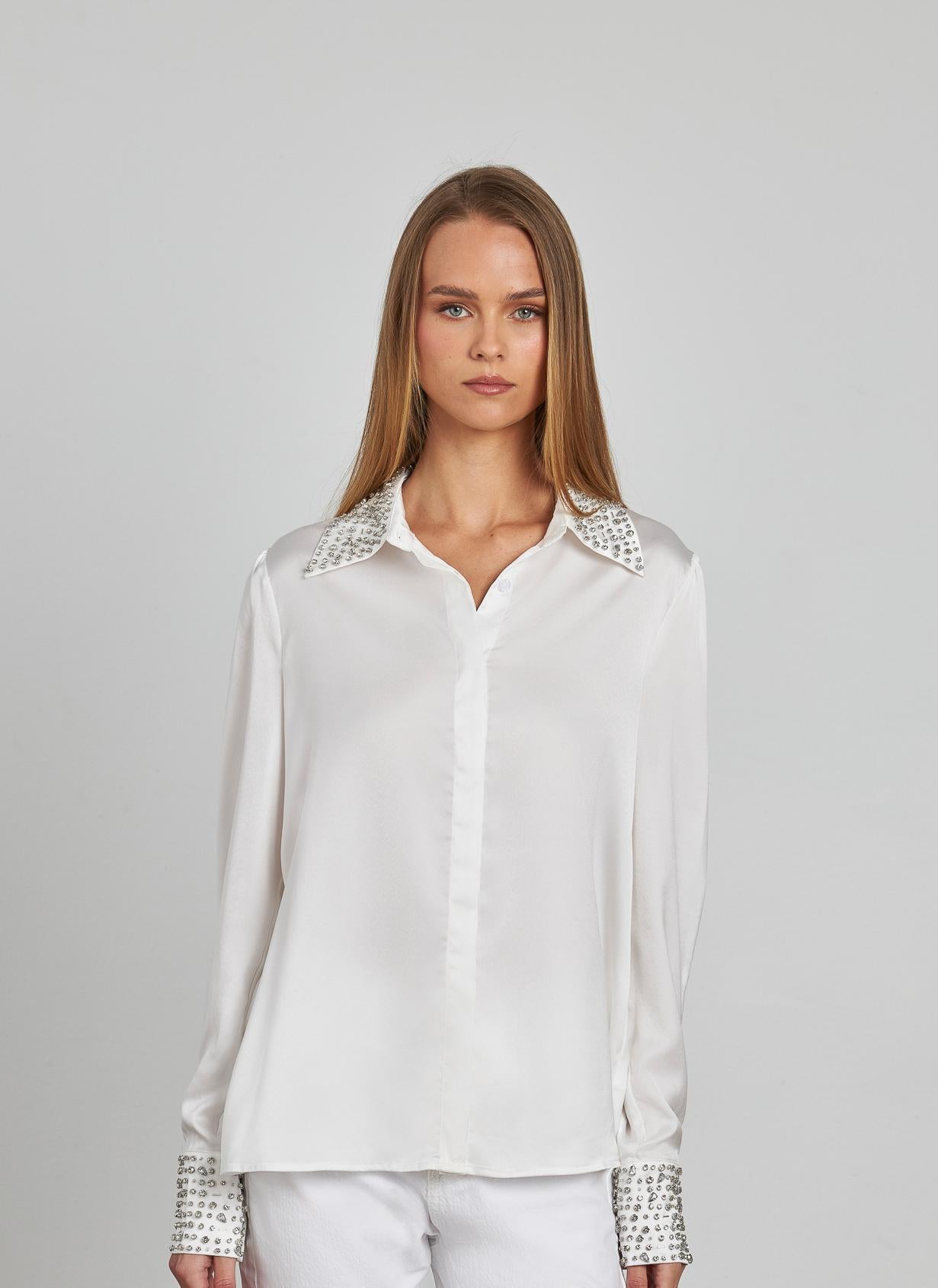 CAMICIA EFFETTO RASO CON STRASS