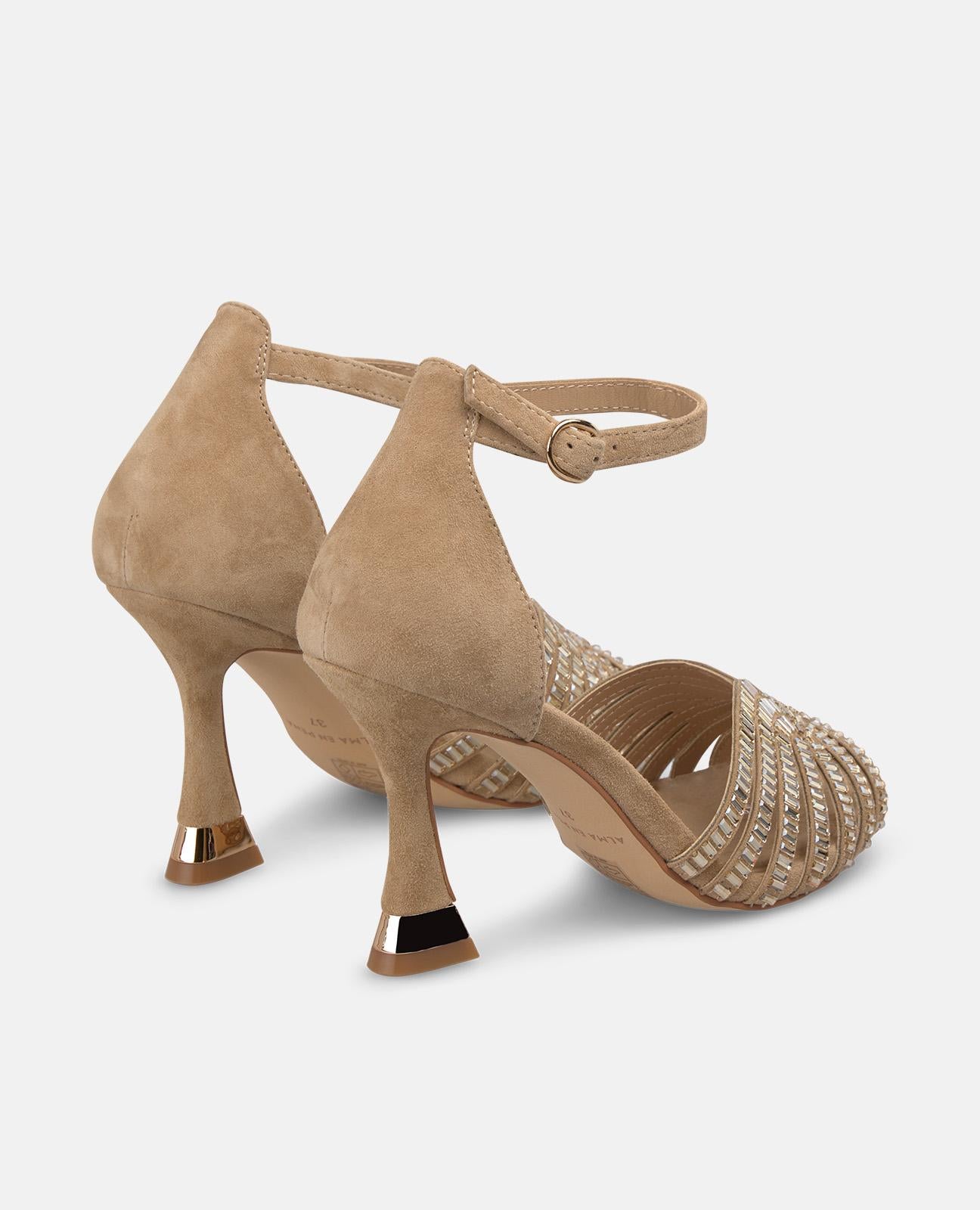 METALLIC MESH HEELED SANDALS