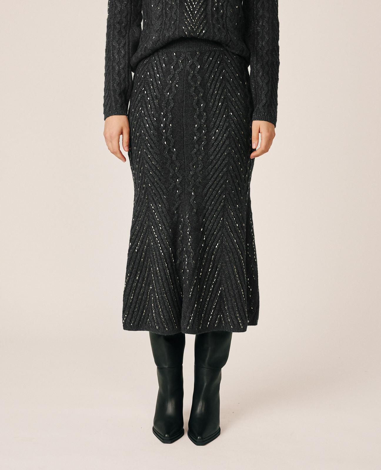 FALDA MIDI PUNTO CON STRASS