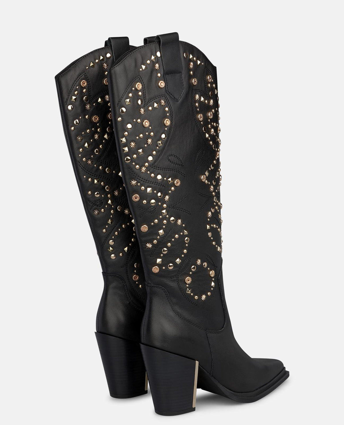 NAPA LEATHER COWBOY BOOTS WITH METALLIC STUDS