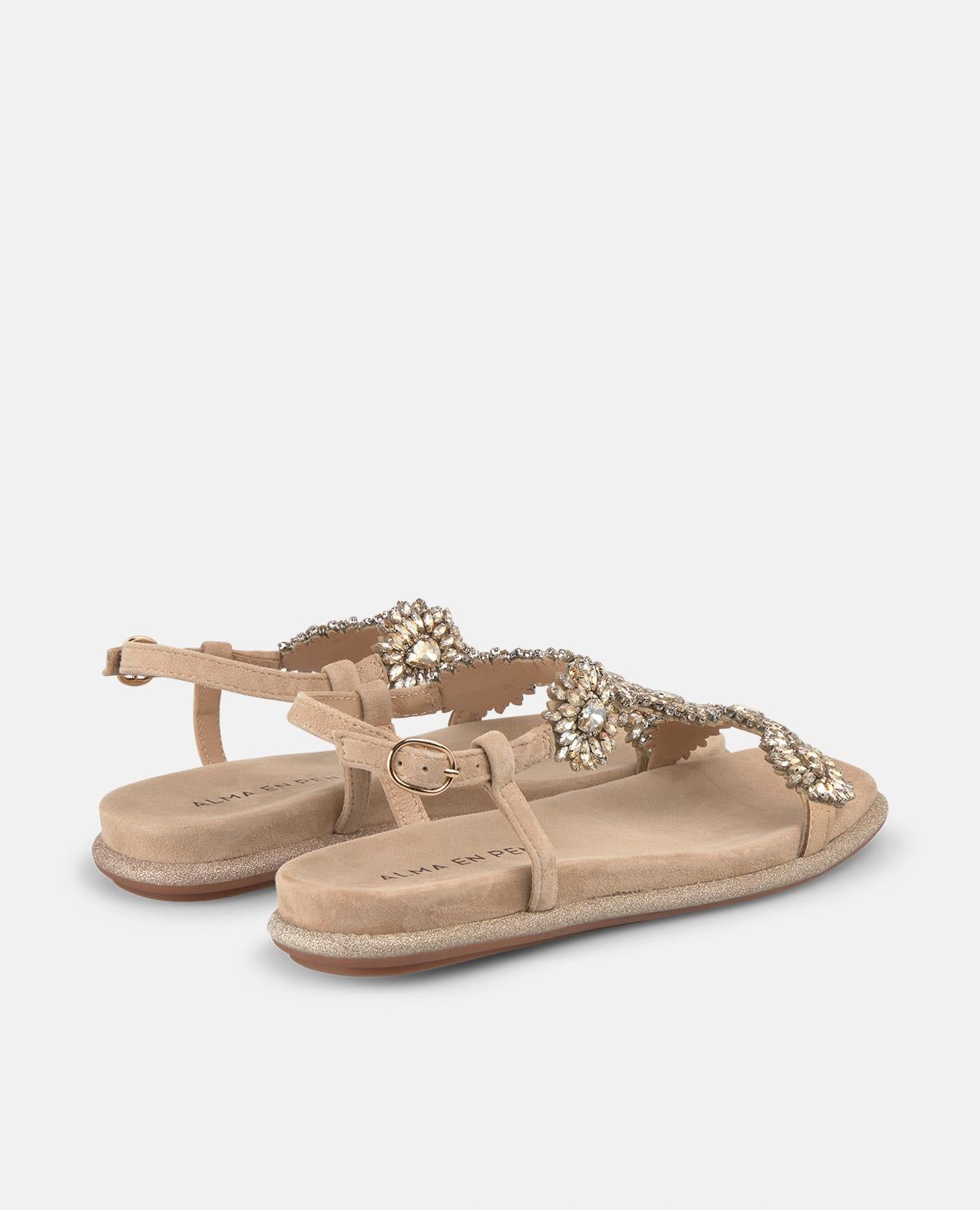 SANDALIA CON PEDRERÍA PLANA