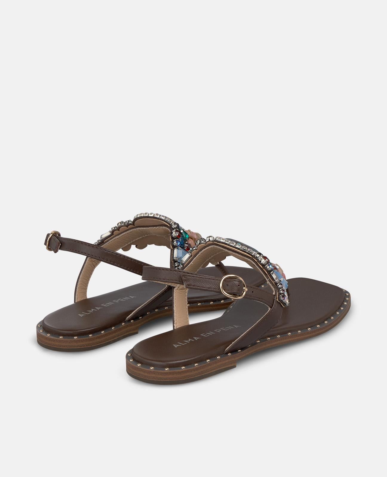 SANDALIA PLANA PEDRERÍA DEDO