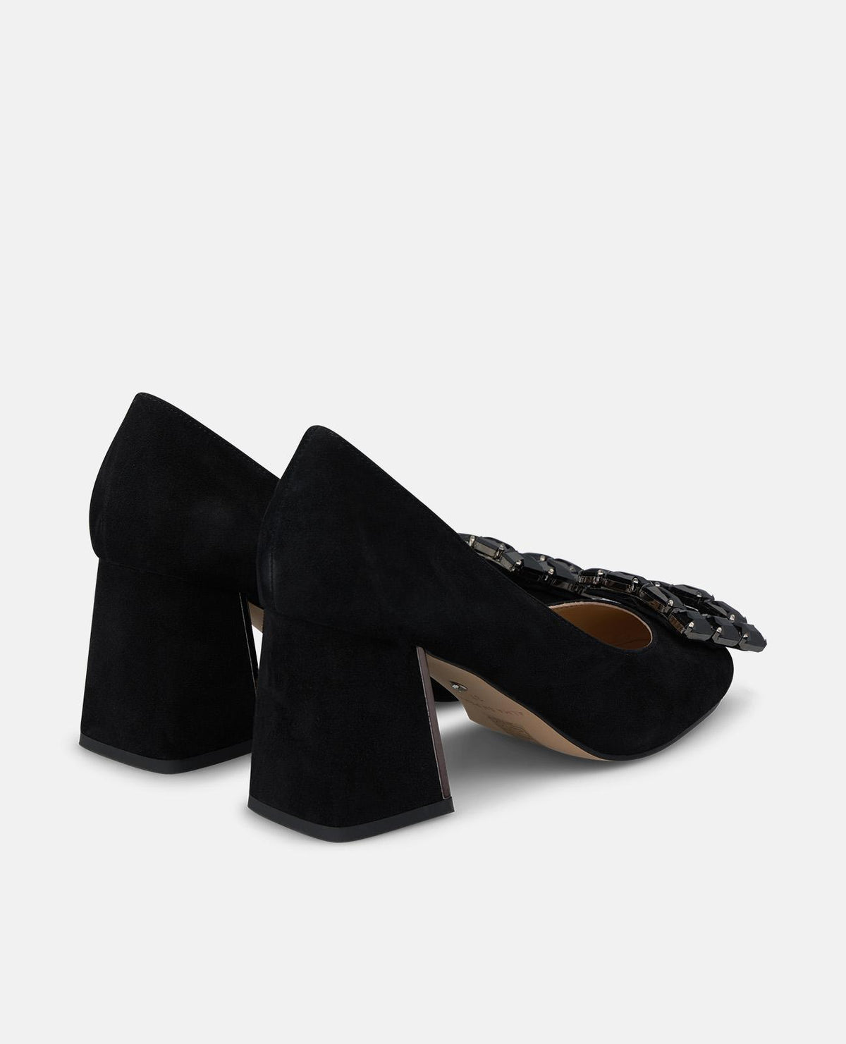 SUEDE HEELED SHOE WITH EMBELLISHMENT