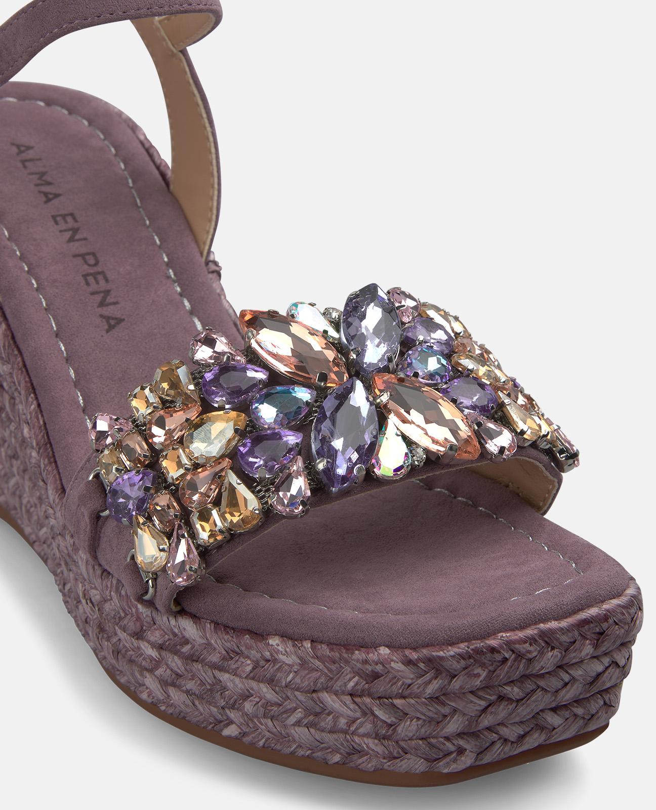 Platform Espadrille Sandals with Floral Rhinestones
