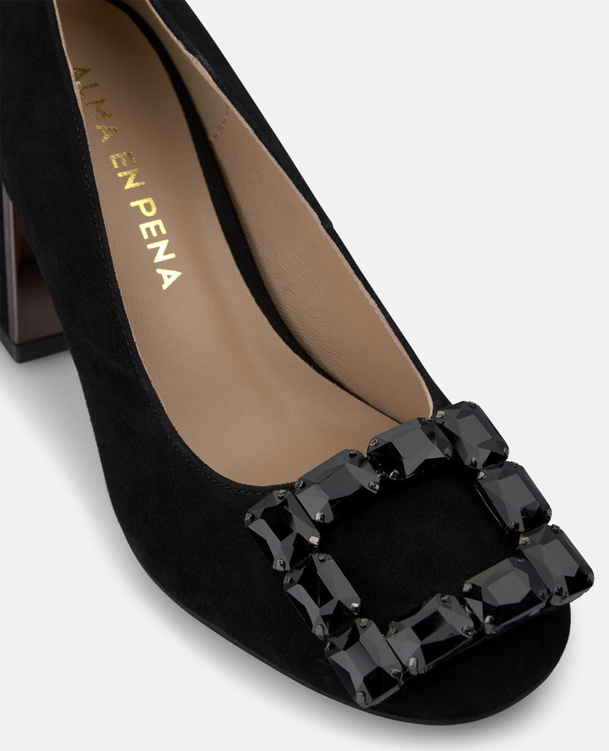 SUEDE HEELED SHOE WITH EMBELLISHMENT