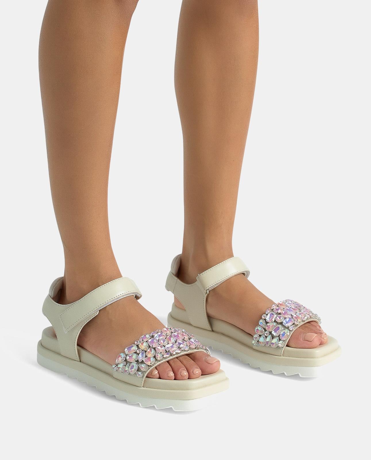 SANDAL TRACK STRAP WITH RHINESTONES