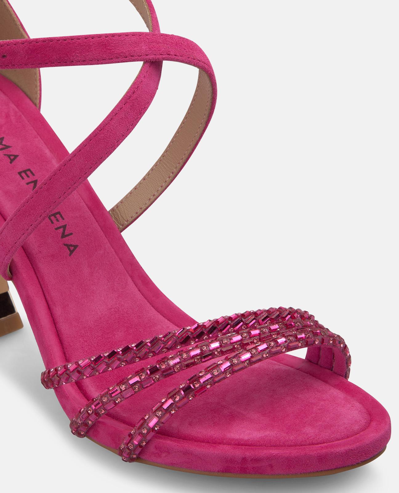 METALLIC TRANSFER STRAP HEELED SANDALS