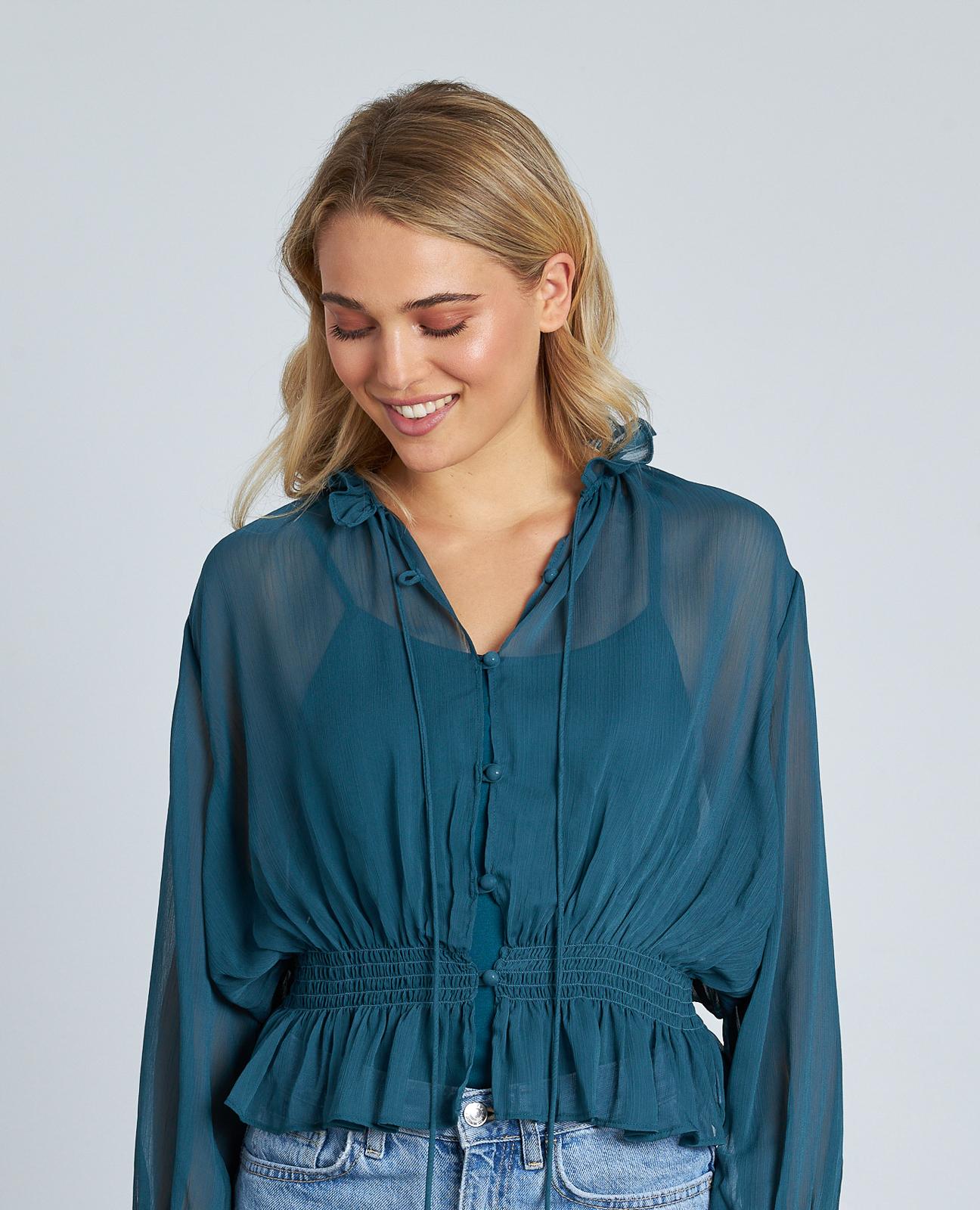 BLUSA SEMITRANSPARENTE VOLANTES