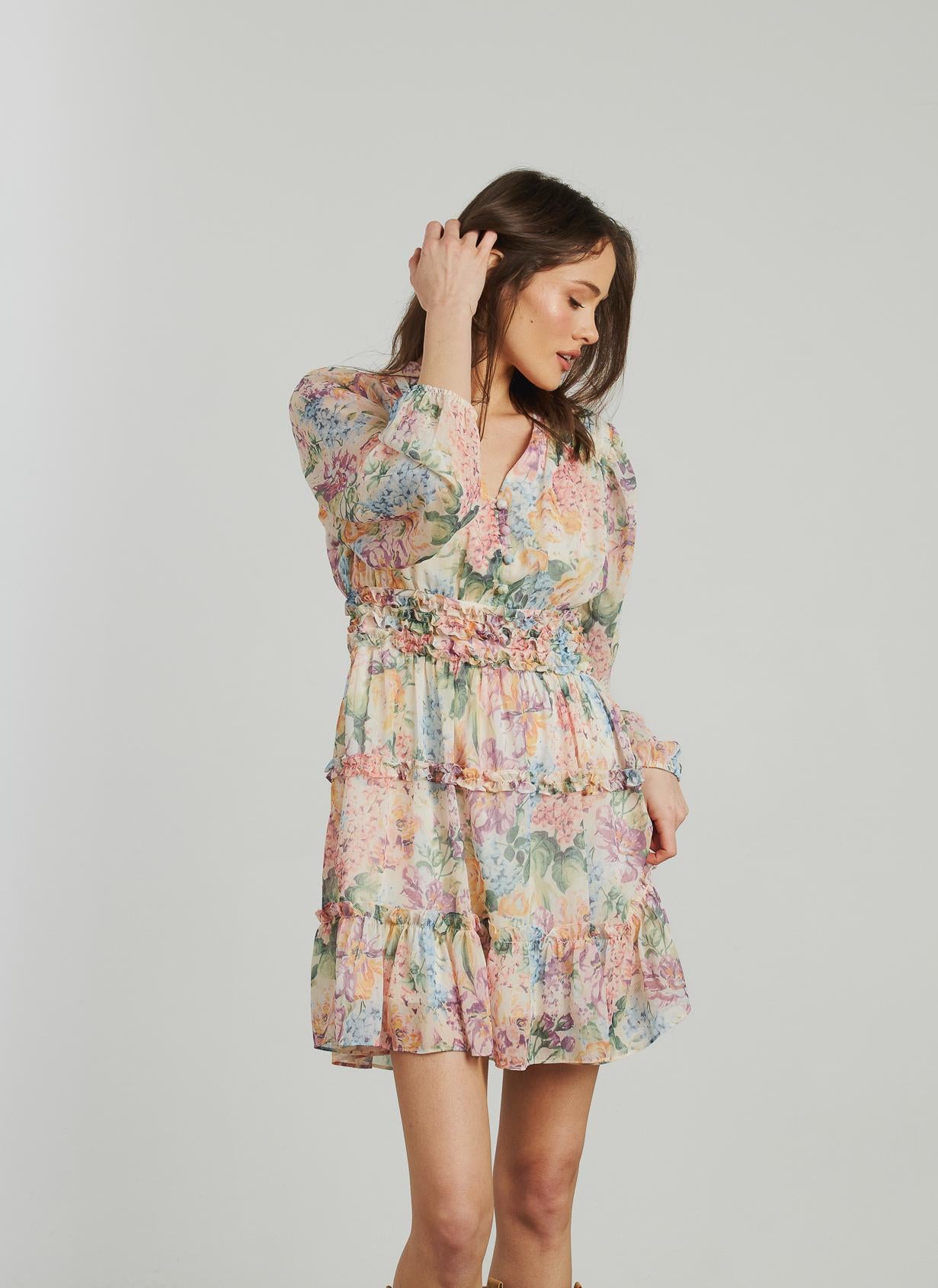 SHORT DRESS WITH RUFFLED PRINT
