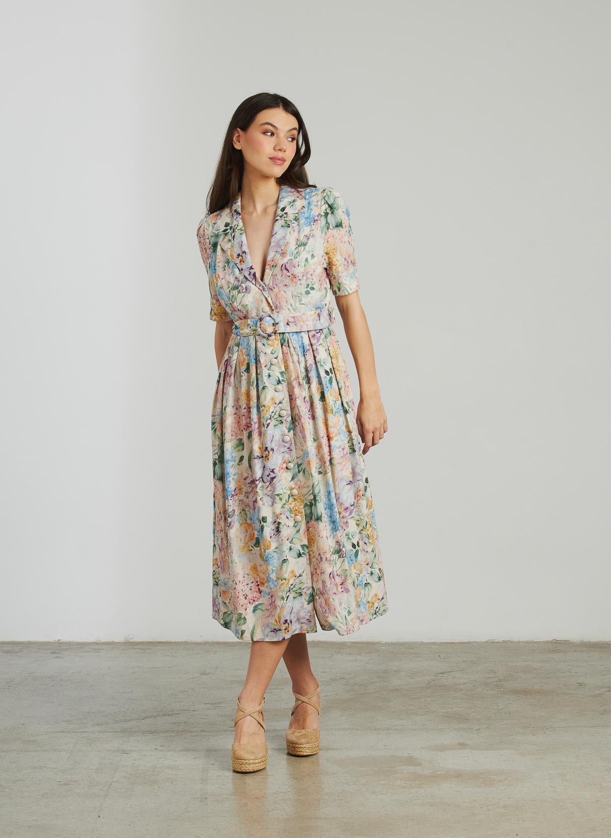 VESTIDO MIDI BORDADO CINTURÓN