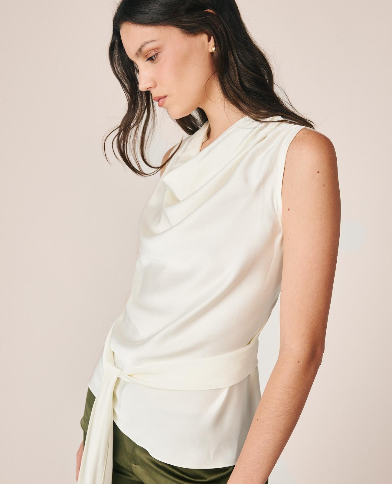BLUSA SATÉN LAZADA EN CINTURA