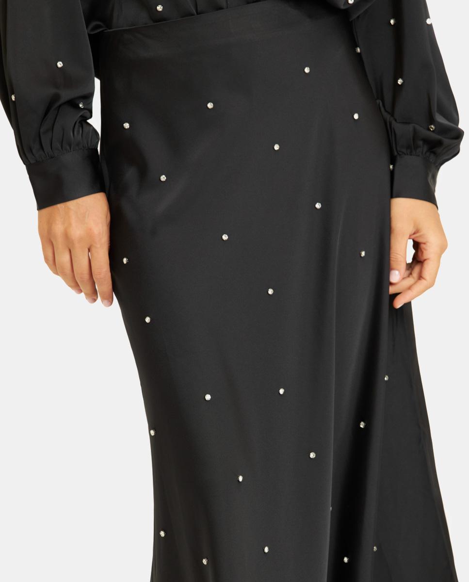 JUPE LONGUE EN SATIN AVEC STRASS