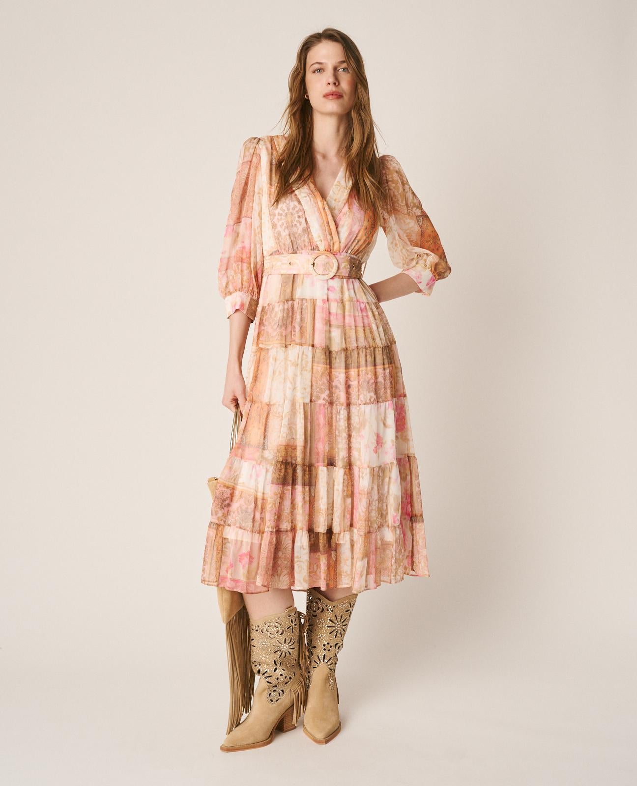 VESTIDO ESTAMPADO CINTURÓN