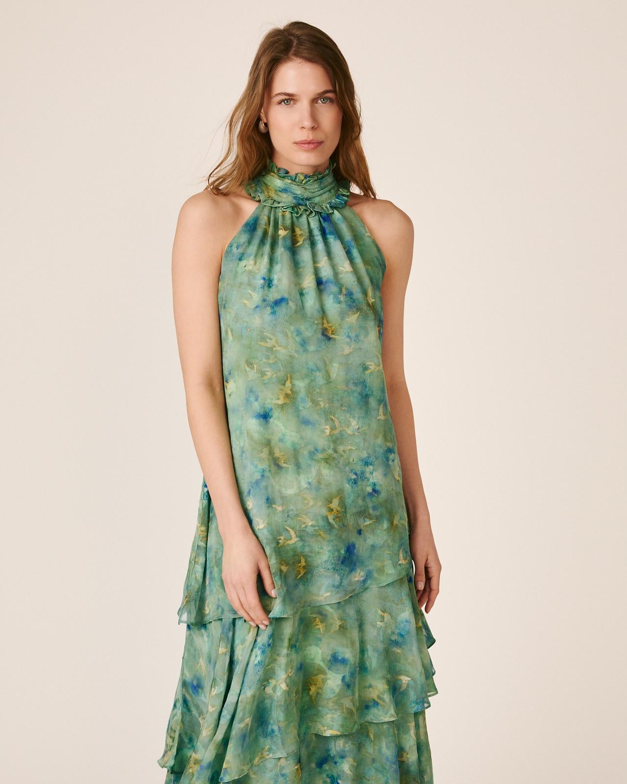 VESTIDO DE GASA COM BABADOS