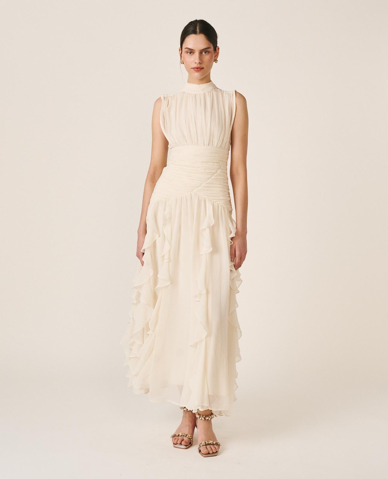 VESTIDO LONGO COM VOLANTES