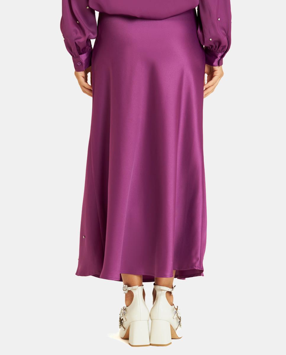 LONG SATIN SKIRT WITH RHINESTONES