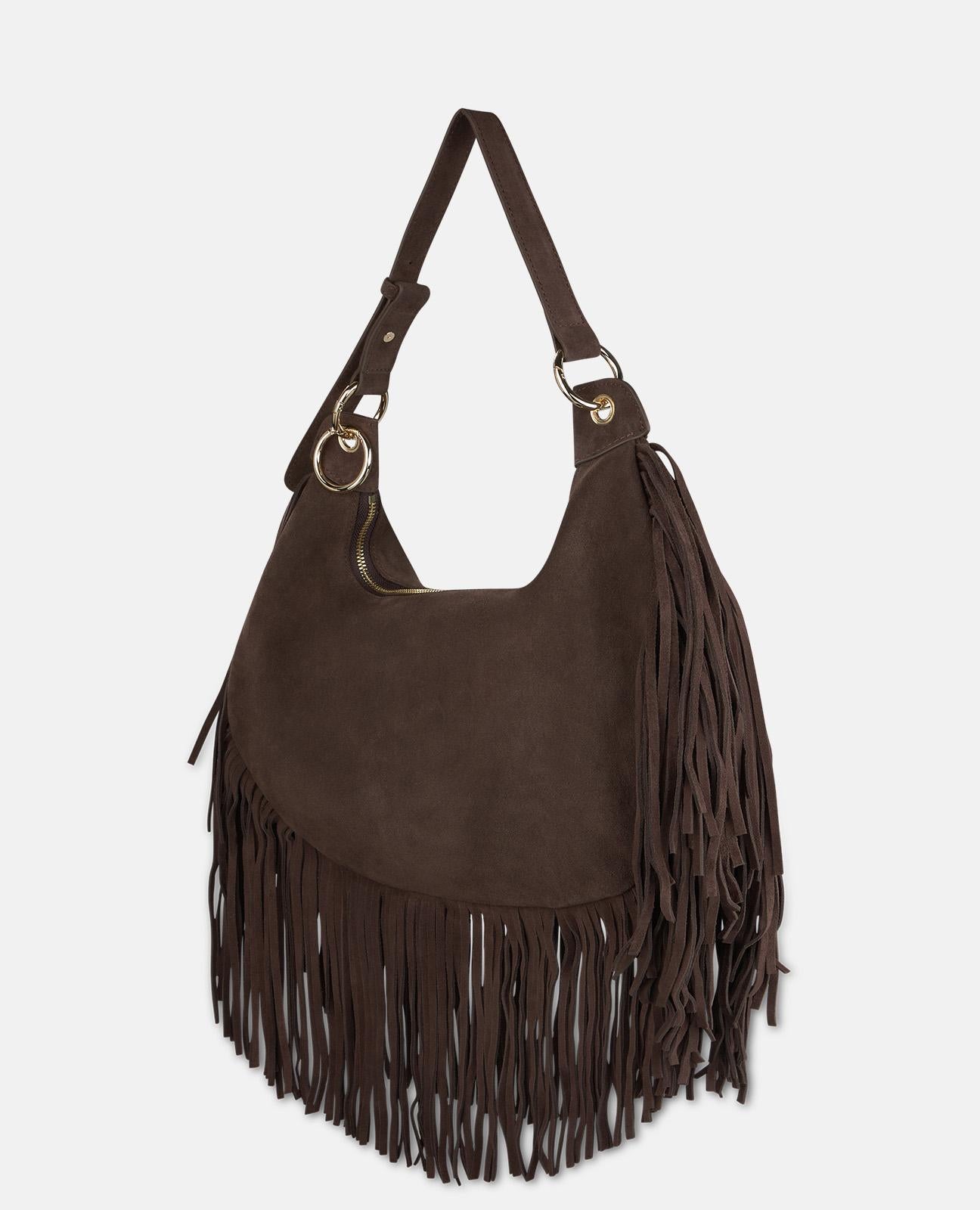 BOLSO MEDIA LUNA PIEL CON FLECOS