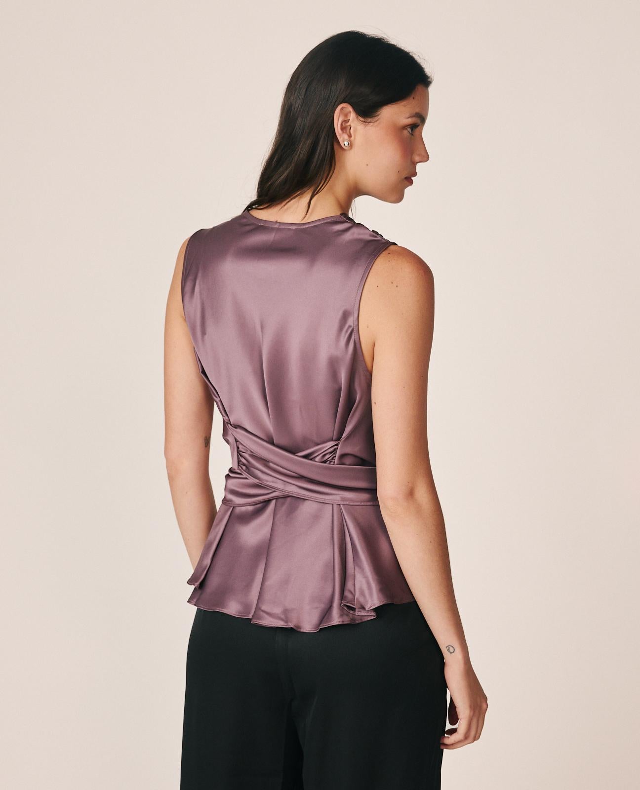 BLUSA SATÉN CON CUELLO DRAPEADO