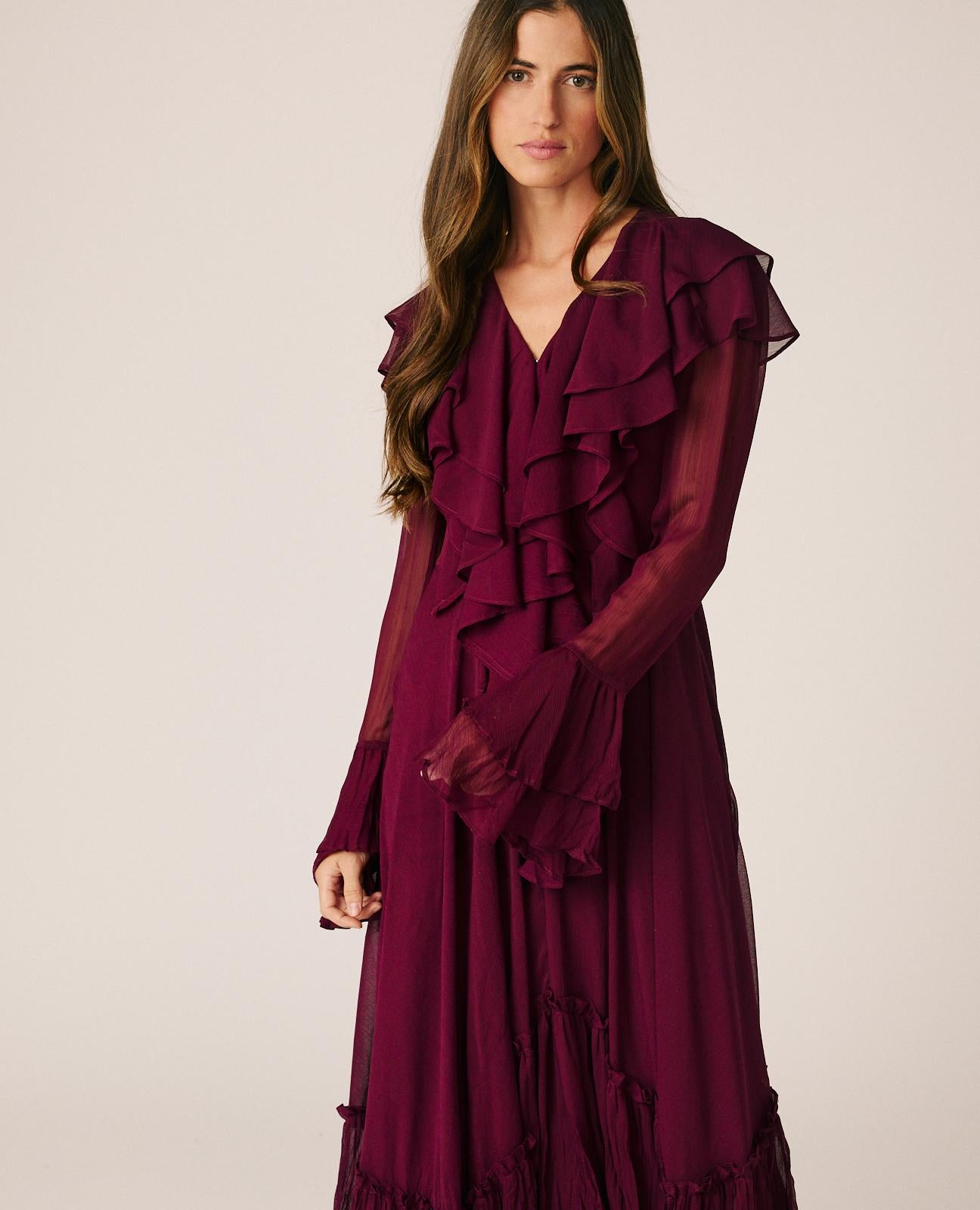 VESTIDO LARGO GASA CON VOLANTES