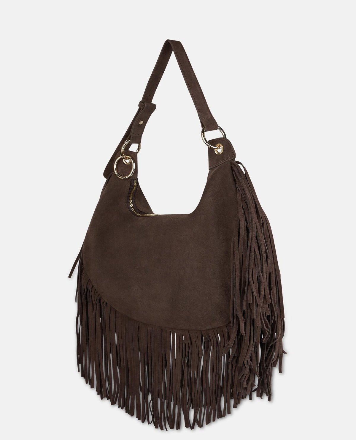 BORSA A MEZZA LUNA IN PELLE CON FRANGE