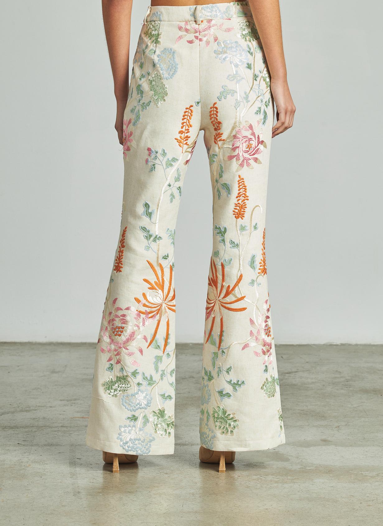 EMBROIDERED FLARED PANTS