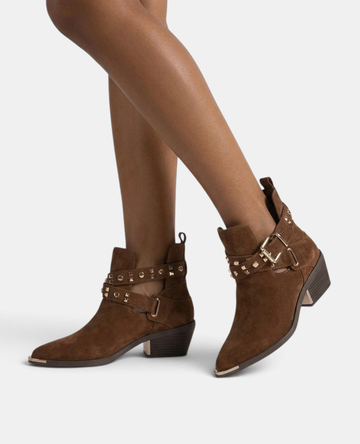 SUEDE ANKLE BOOTS WITH A BUCKLE AND STUDS