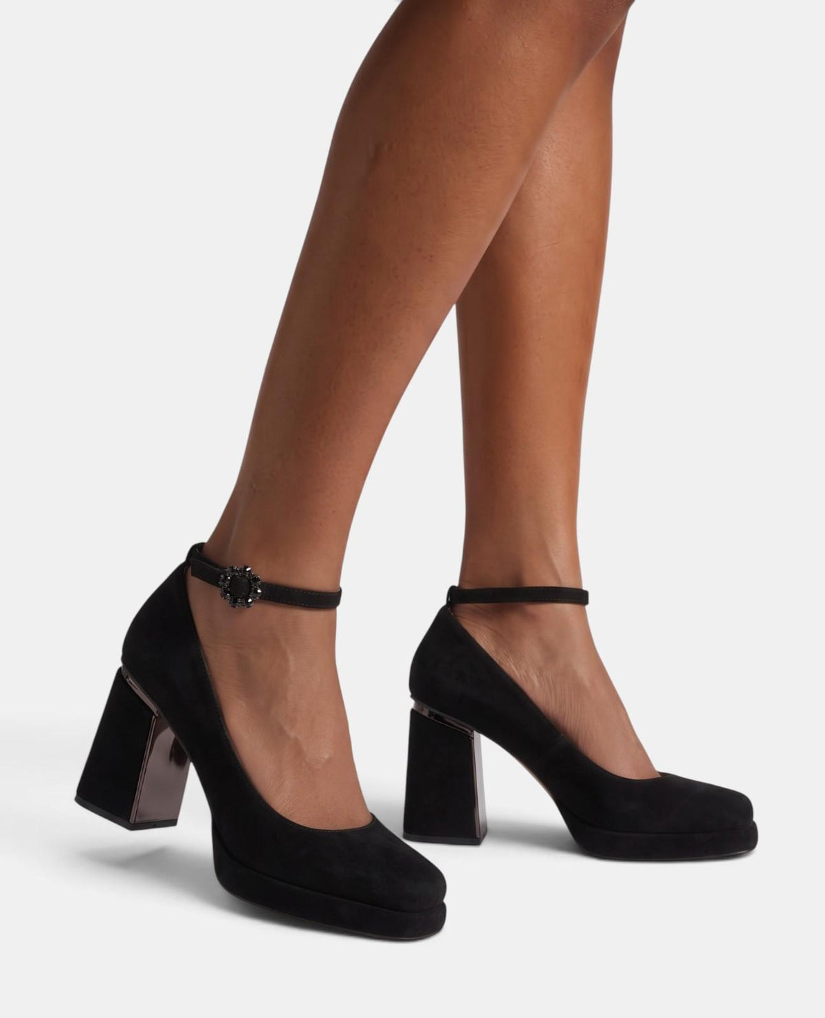 SUEDE HEELED SHOE WITH WRIST STRAP