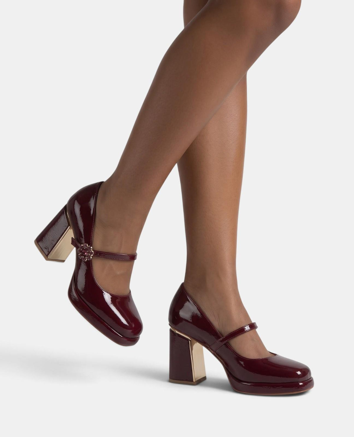PATENT LEATHER HEELED SHOES WITH PLATFORM
