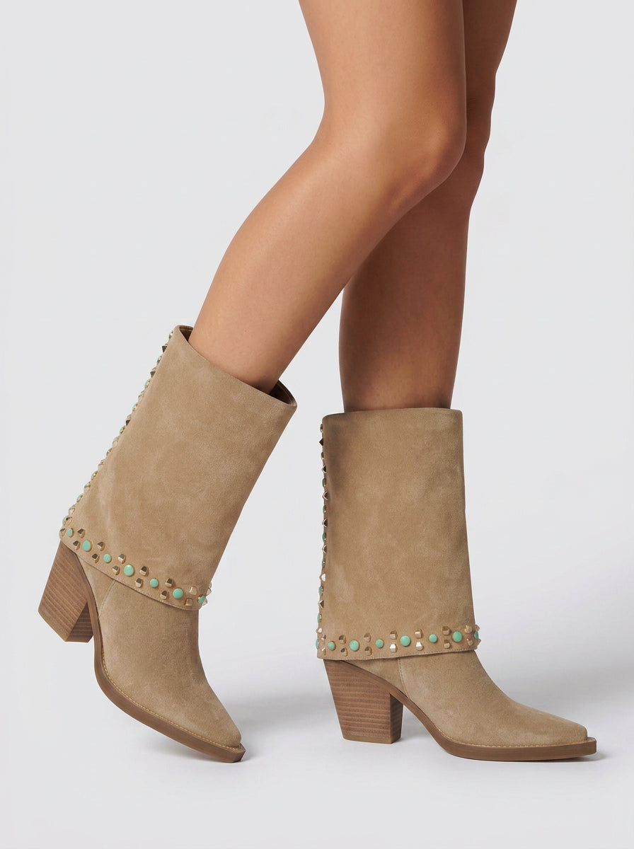 SUEDE COWBOY BOOTS WITH Rhinestones AND Studs