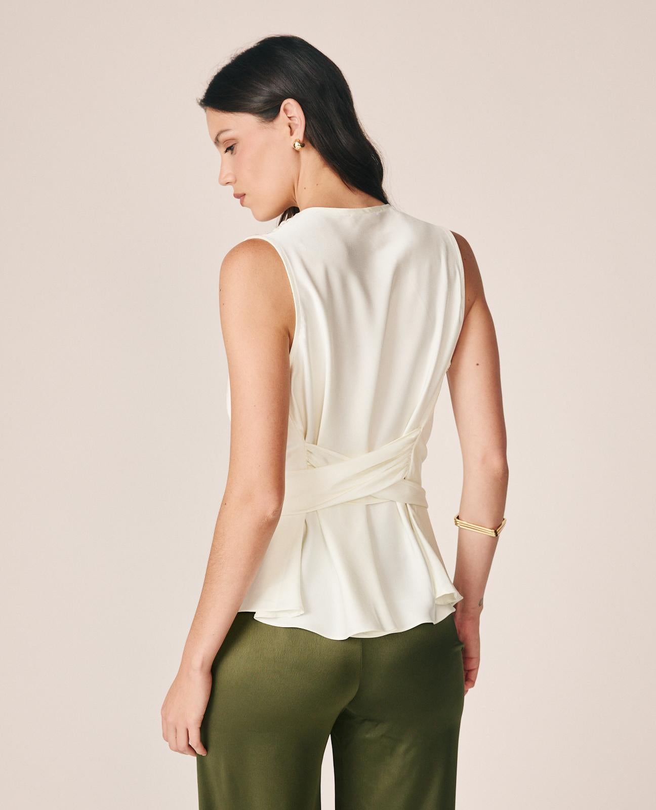 BLUSA SATÉN LAZADA EN CINTURA