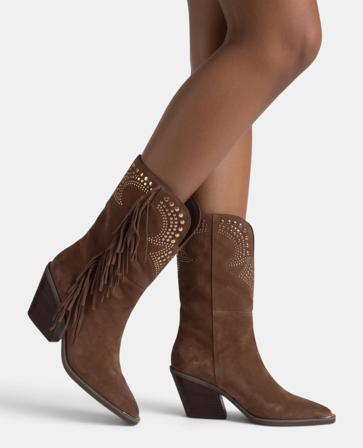 SUEDE COWBOY BOOTS WITH METALLIC STUDS