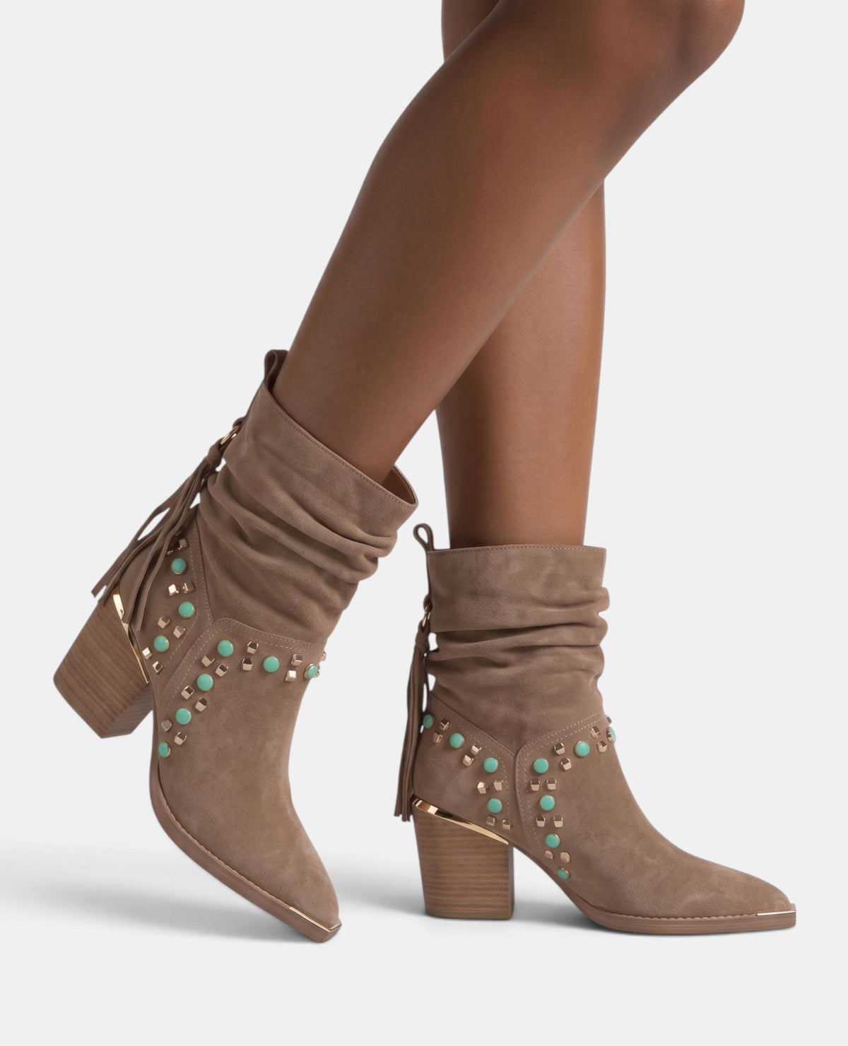 SUEDE ANKLE BOOTS WITH METALLIC STUDS