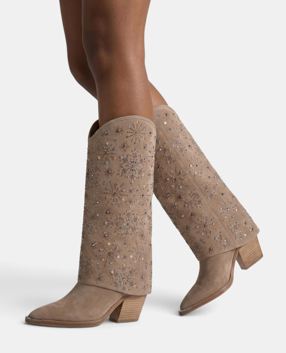 STIVALE DA COWBOY IN PELLE SCAMOSCIATA CON STRASS