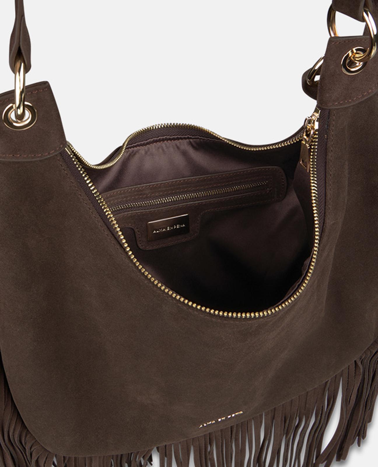 BOLSO MEDIA LUNA PIEL CON FLECOS