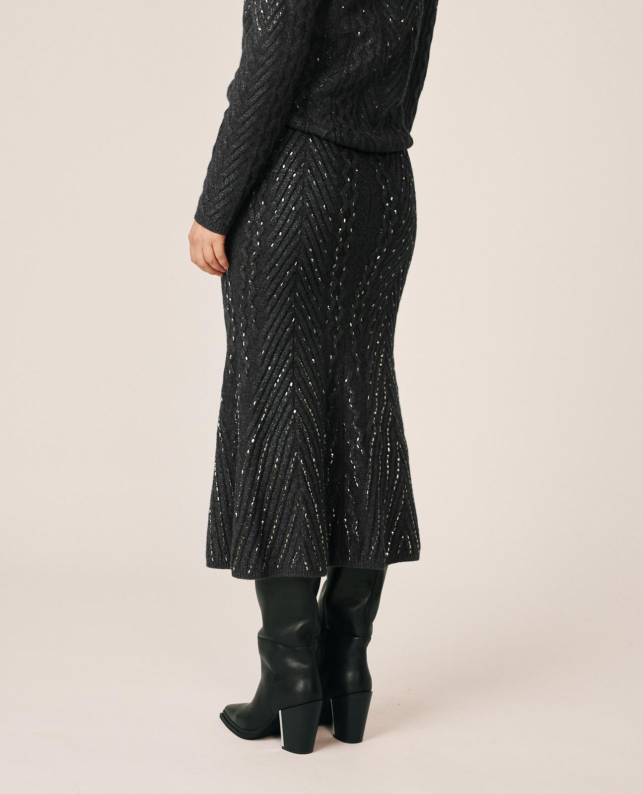 FALDA MIDI PUNTO CON STRASS