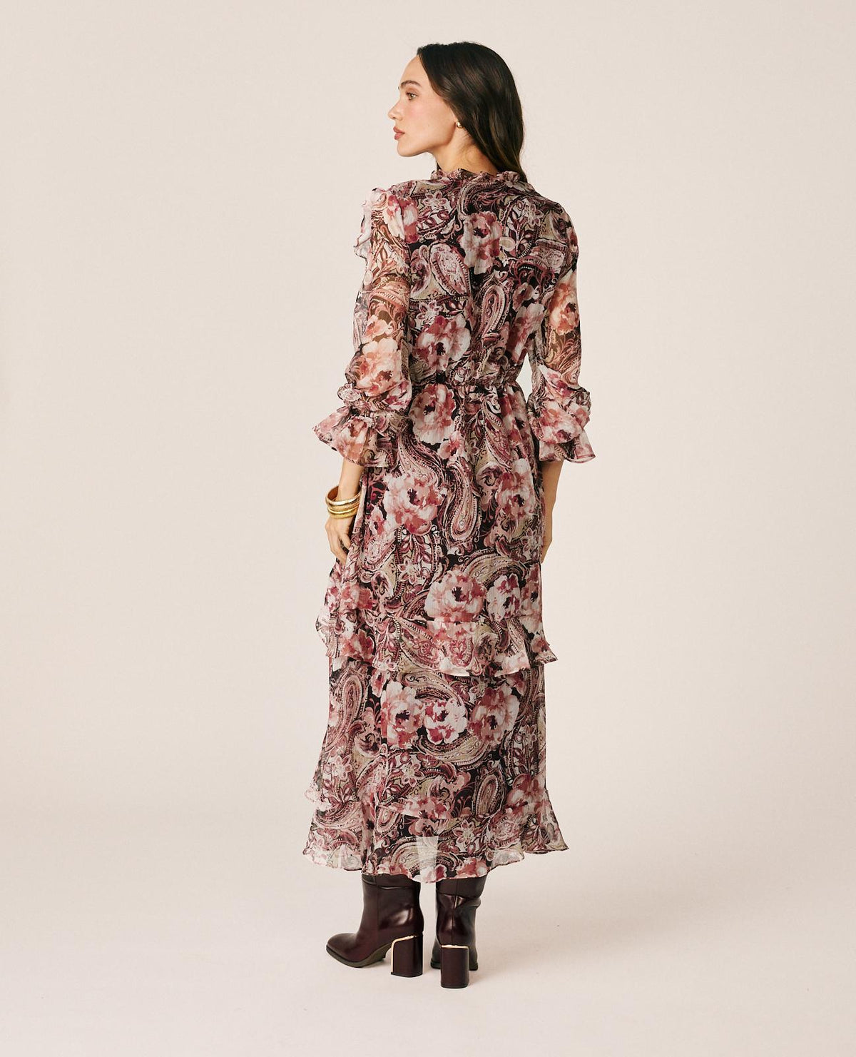 VESTIDO MIDI DE GASA COM ESTAMPADO FLORAL