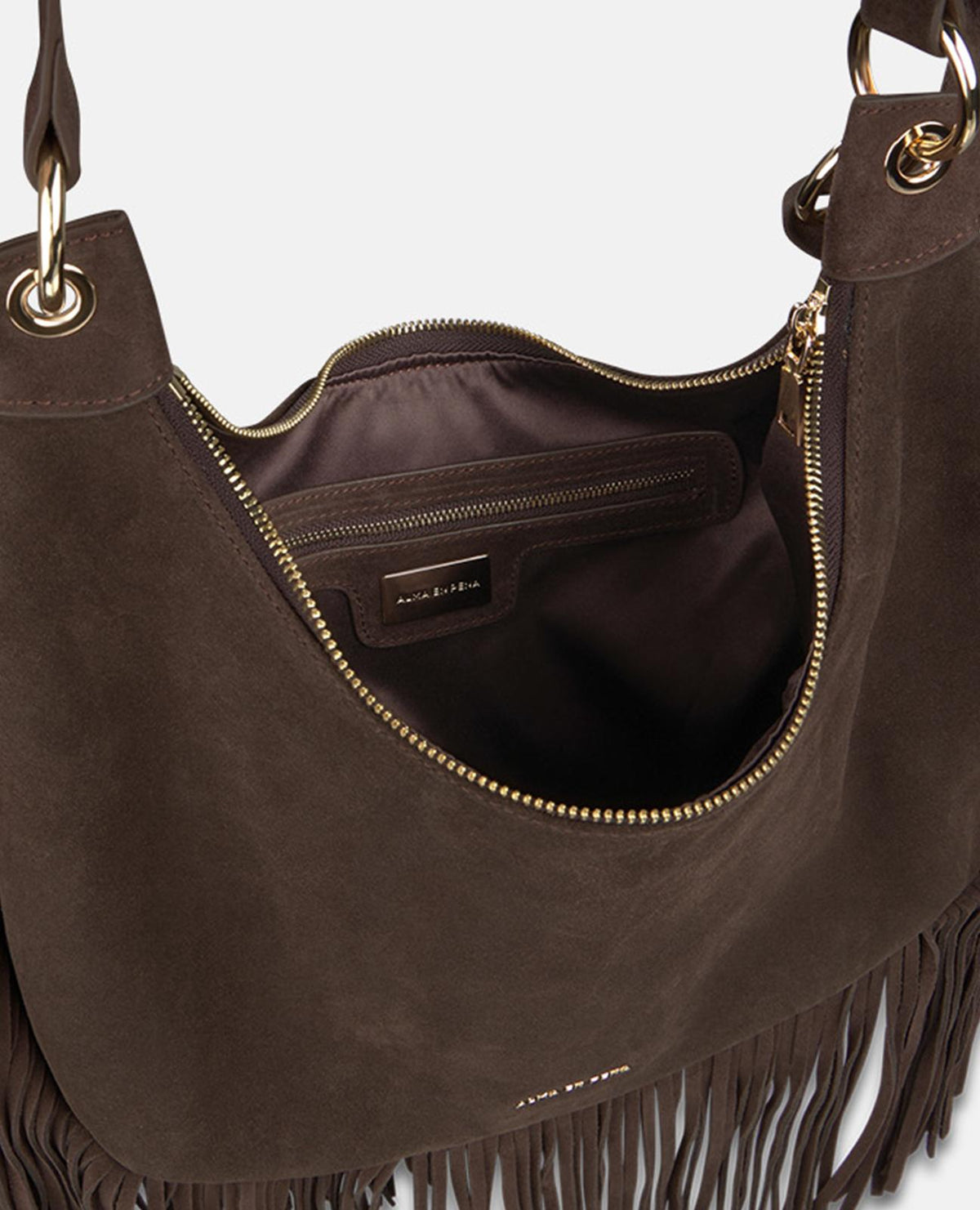 BORSA A MEZZA LUNA IN PELLE CON FRANGE