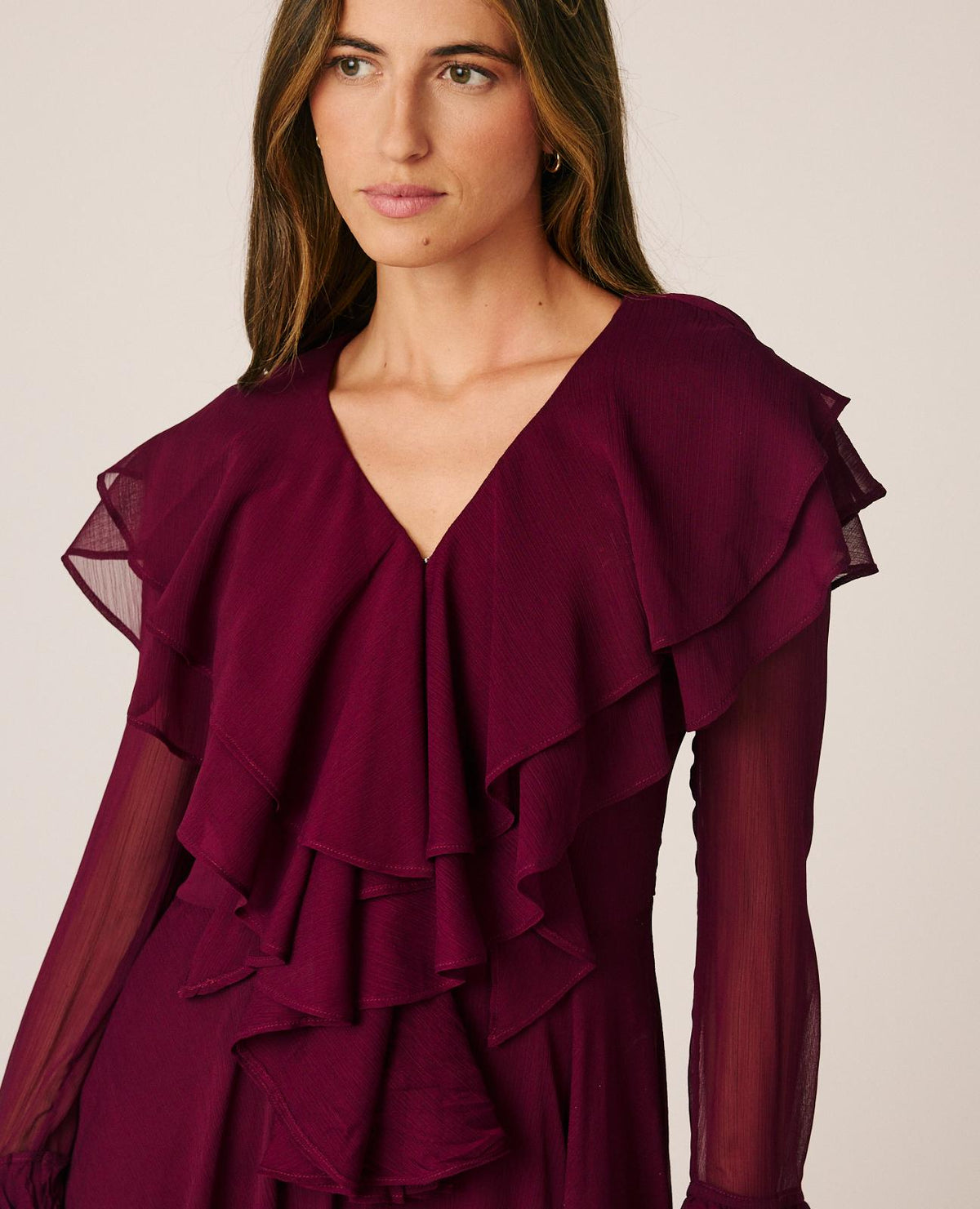 VESTIDO LARGO GASA CON VOLANTES