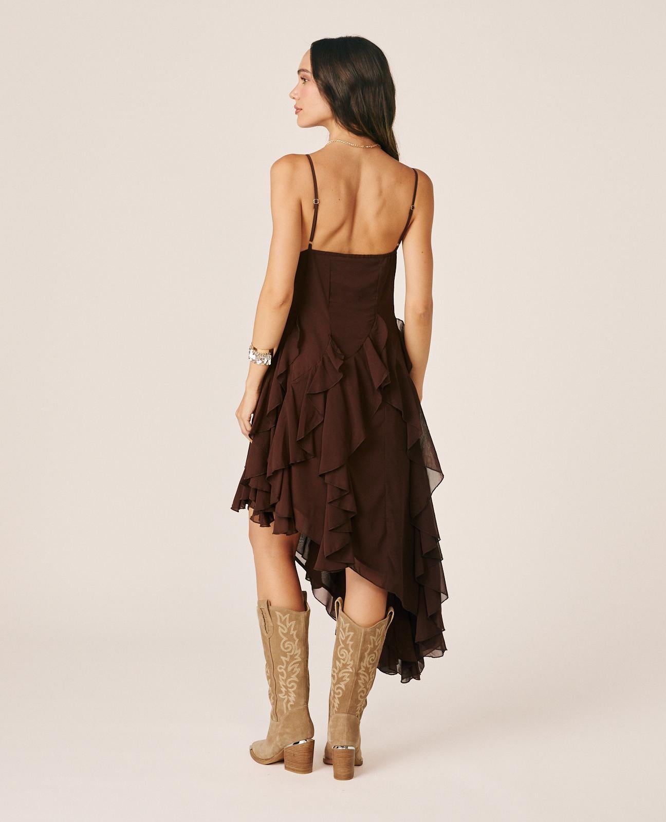 VESTIDO MIDI CON VOLANTES