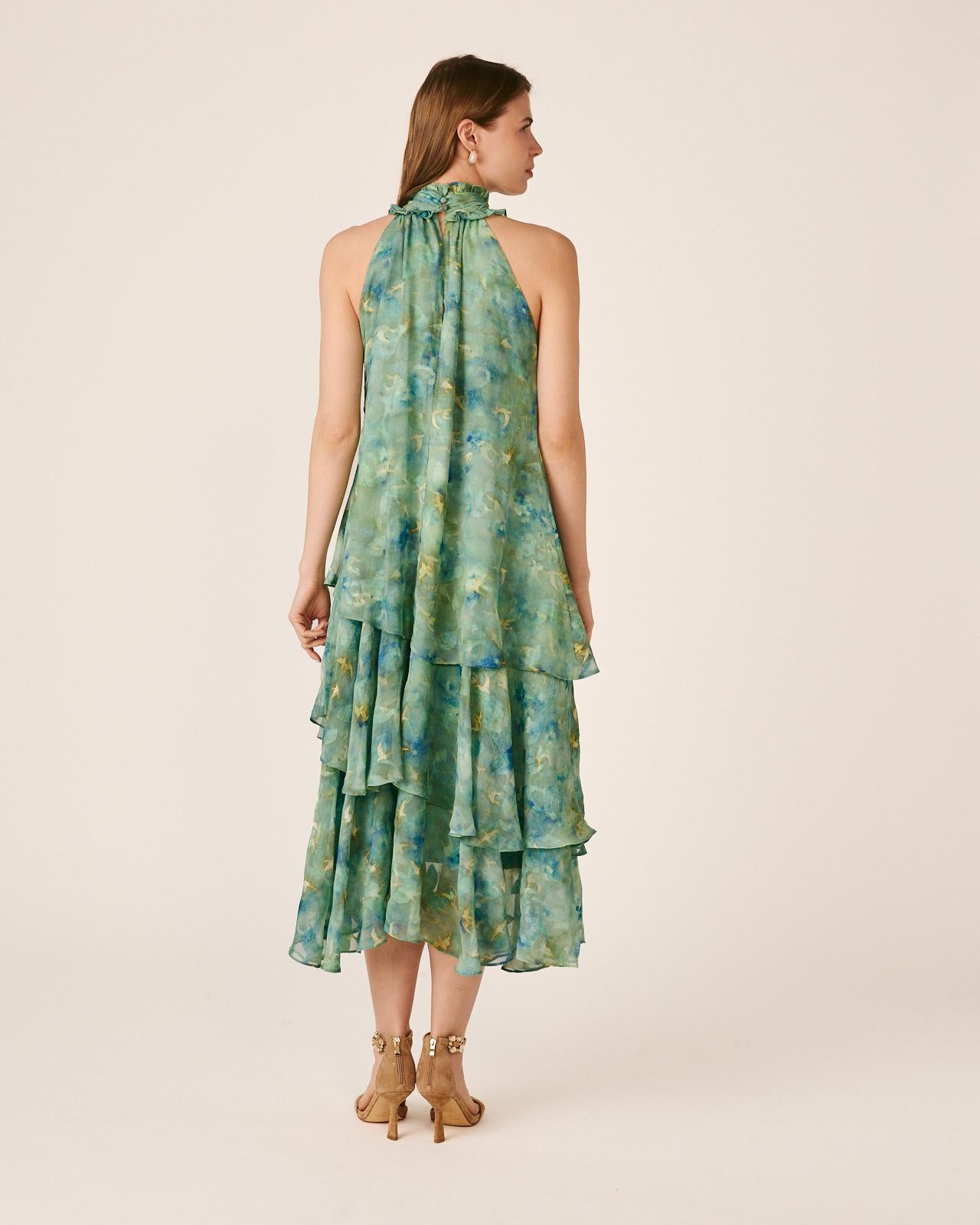 VESTIDO DE GASA COM BABADOS