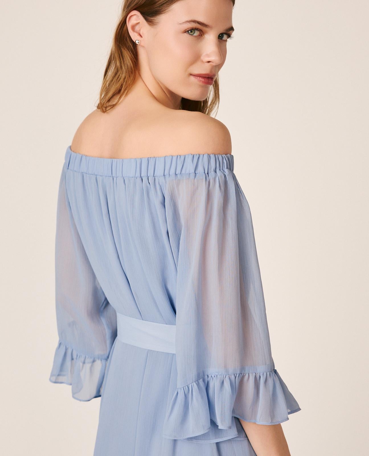 VESTIDO MÉDIO COM MANGAS FOLHADAS